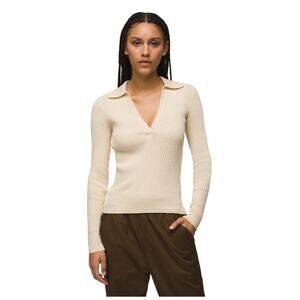 prAna Milani Size XL Polo Sweater Top Cream Organic Cotton Wool Blend